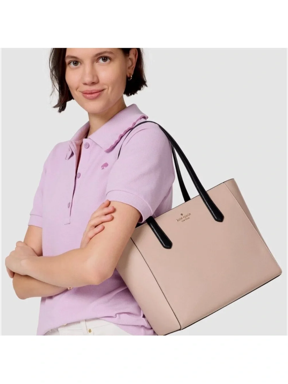 kate spade Staci medium Leather Tote - Neutral Blush/Black